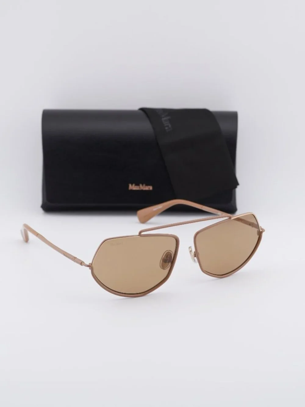 Max Mara MM0165 45E Joey Geometric Sunglasses - Shiny Light Brown/Brown